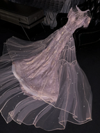 Light purple round neck fitted waist long elegant ball gown, bridal dress R8765