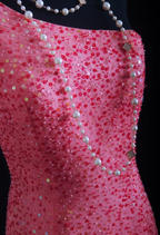 Gorgeous Pink One Shoulder Sequin Beaded Slit Mermaid Long Party Dress Evening Gown