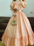 Light Orange Waist-Cinched Puffball Skirt Ball Gown, Bridal Gown R7340