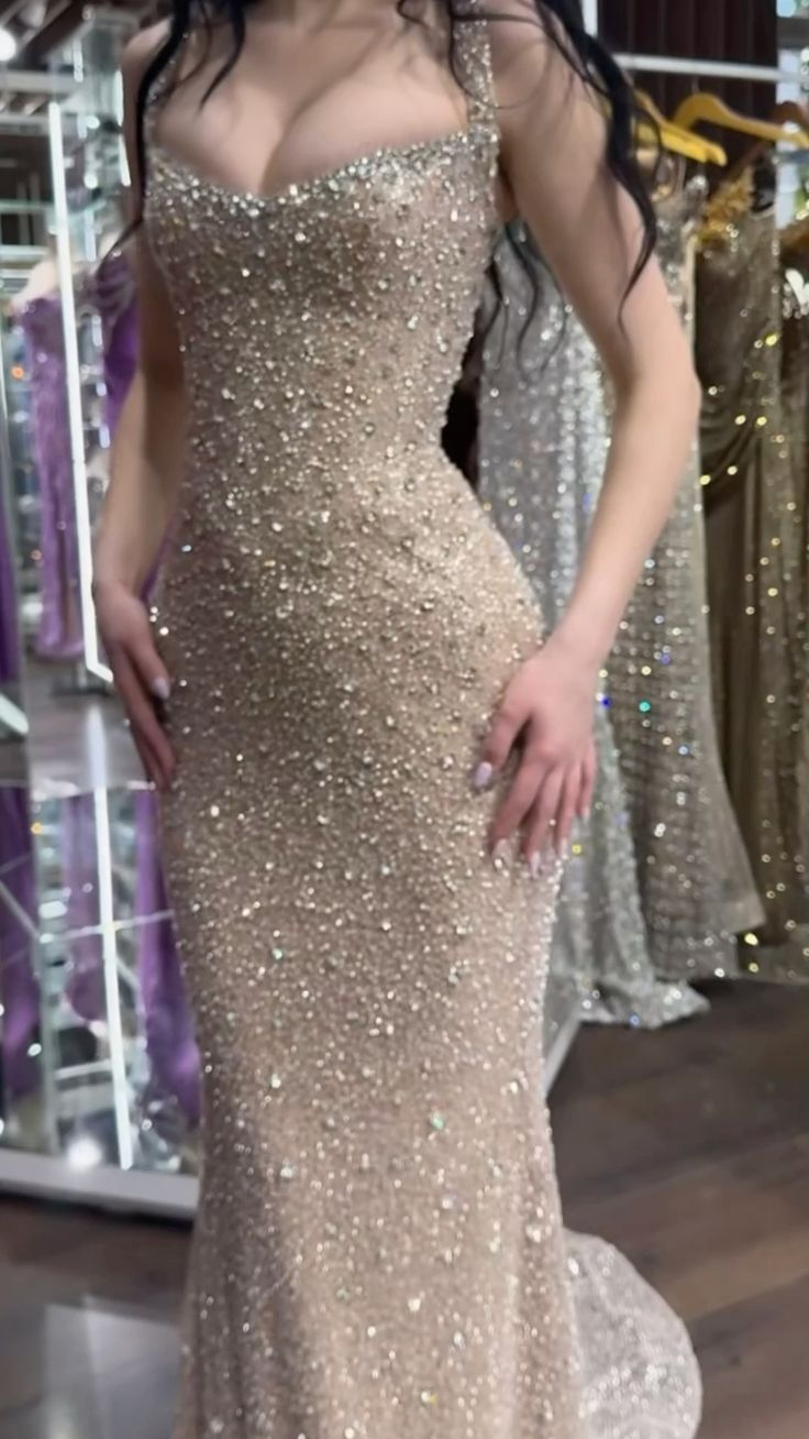 Sparkly Mermaid Square Neck Sequin Champagne Prom Dresses Party Dress 18th Birthday Outfits Graduation Dress cg26146