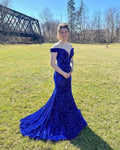 Royal Blue Mermaid Prom Dresses Long Evening Gowns With Sequin