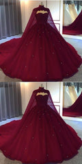 Burgundy Ball Gown Wedding Dress tulle Prom Dresses