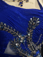 Pretty Royal Blue Chiffon Beaded Mermaid Long Evening Dress Birthday Prom Gown SP1439