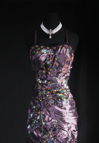 Charming Spaghetti Straps Satin Sequin Beaded Mermaid Evening Dress Purple Long Party Dress Prom Gown