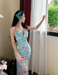 Sweet and spicy high slit slim backless dress beach dress seaside holiday atmosphere dress R1576