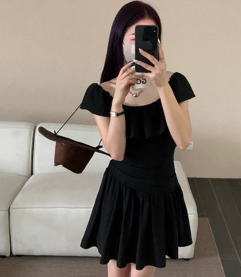 Pleated age-reducing one-shoulder flying sleeves two-way dress R2093