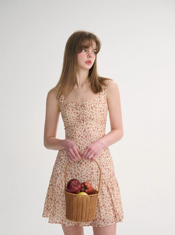 French floral short skirt pink suspender dress short holiday wear skirt R2716