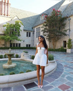 White suspender deep V sexy tube top A-line figure showing princess dress homecoming dress R2442