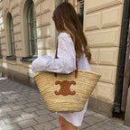 Celine Medium Basket Straw Tote Bag