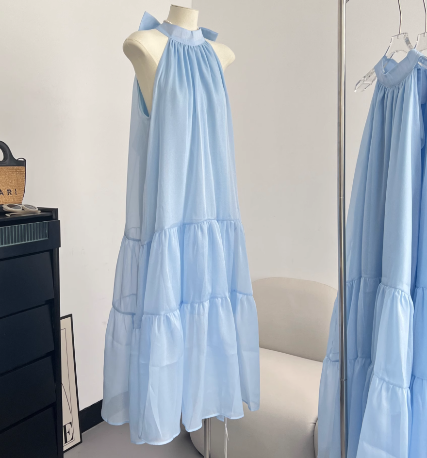 Blue sleeveless dress loose and slim 2025 new temperament gentle skirt R2083