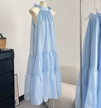 Blue sleeveless dress loose and slim 2025 new temperament gentle skirt R2083