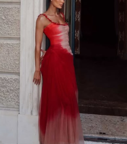 Pretty Spaghetti Straps Tulle Pleated Beaded Mermaid Prom Dress Formal Party Gown