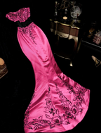 Charming Hot Pink strapless Satin Mermaid Long Wedding Guest Dress Formal Evening Dress SP1427