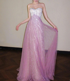 Glitter Strapless Pink Tulle Sequin A Line Long Party Dress Evening Gown