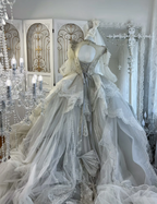 Vintage Silver Gray Tulle Lace Sequin Beaded Long Wedding Dress Formal Gowns SP1444