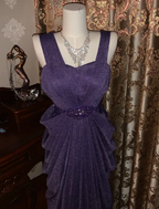 Sparkly Purple Tulle Sequin Beaded Pleated Mermaid Evening Dress Long Birthday Prom Gown