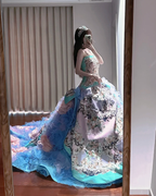Pretty Strapless Satin Beaded Tulle Pleated Ball Gown Formal Princess Quinceanera Dress SP1186