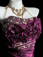 Charming Strapless Purple Satin Pleated Ruffles Mermaid Long Party Dress Evening Dress SP1638