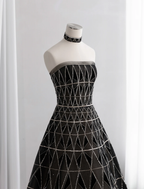 Gorgeous Black Tulle Sequin Beaded Long Birthday Party Dress Strapless Prom Dress SP1517