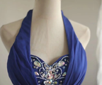 Stylish Halter Royal Blue Chiffon Beaded Long Evening Dress Formal Wedding Guest Dress Prom Gown