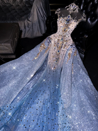 Light blue sleeveless fitted long sexy ball gown, bridal dress R8707