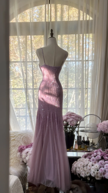 Light purple halter-neck fitted bodycon long ball gown R7725