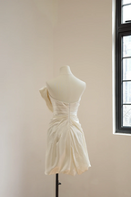 Off-white strapless fitted satin short ball gown, bridal dress R8552