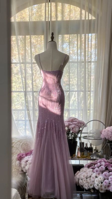 Light purple halter-neck fitted bodycon long ball gown R7725