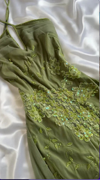 Classy Green Chiffon Lace Appliques Beaded Mermaid Evening Dress Long Birthday Prom Gowns SP1805