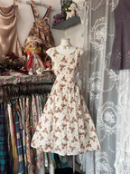 Pink rose print sleeveless fitted waist A-line short prom dress R7448
