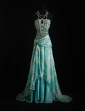 Classy Mint Green Chiffon Print Floral Beaded Mermaid Long Party Dress Formal Birthday Evening Gown
