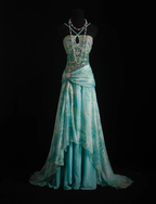 Classy Mint Green Chiffon Print Floral Beaded Mermaid Long Party Dress Formal Birthday Evening Gown