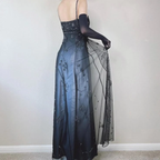 Gorgeous Spaghetti Straps Blue Tulle Beaded Mermaid Eevening Dress Long Birthday Party Gown
