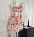 New arrival Huaqi wild rose holiday fairy irregular red floral dress R1993