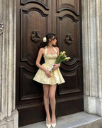 Yellow halter neck slim fit leg-lengthening sexy A-line homecoming dress R2427