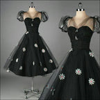 1950S Vintage Ball Gown Homecoming Dresses Crew Neck Black Mini Short Cocktail Dress Party Gowns Prom Dress