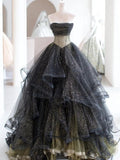 Black ball gown long prom dress black evening dress