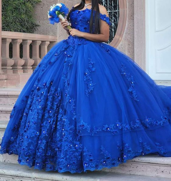 Ball Gown Blue Prom Dresses Formal Dresses Puffy Prom Dresses