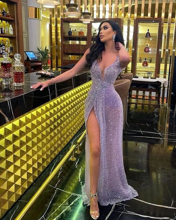 Purple Prom Gown Long Sequin Prom Dress Prom Party Dress