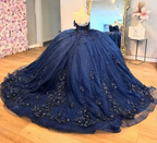 Mexico Navy Quinceanera Dress Ball Gown Floral Appliques Beaded Crystal Corset Sweet 16 Vestido De 15 Anos