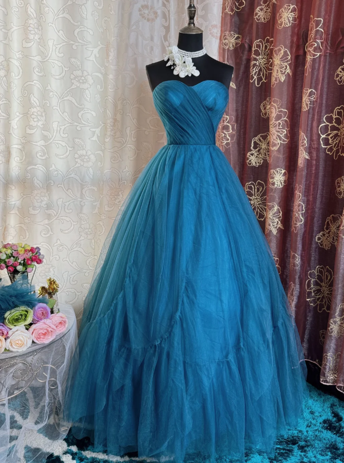 Elegant Peacock Blue Off The Tulle A Line Wedding Guest Dress Long Evening Dress Prom Dress SP1613