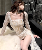 Large size French pure lace dress Christmas sexy hot girl fishbone hip skirt R1859