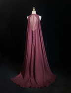 Gorgeous Burgundy Sleeveless Chiffon Beaded Mermaid Long Evening Dress Backless Birthday Dress SP1786