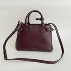 Burberry Burgundy/Beige Leather and House Check Fabric small banner tote
