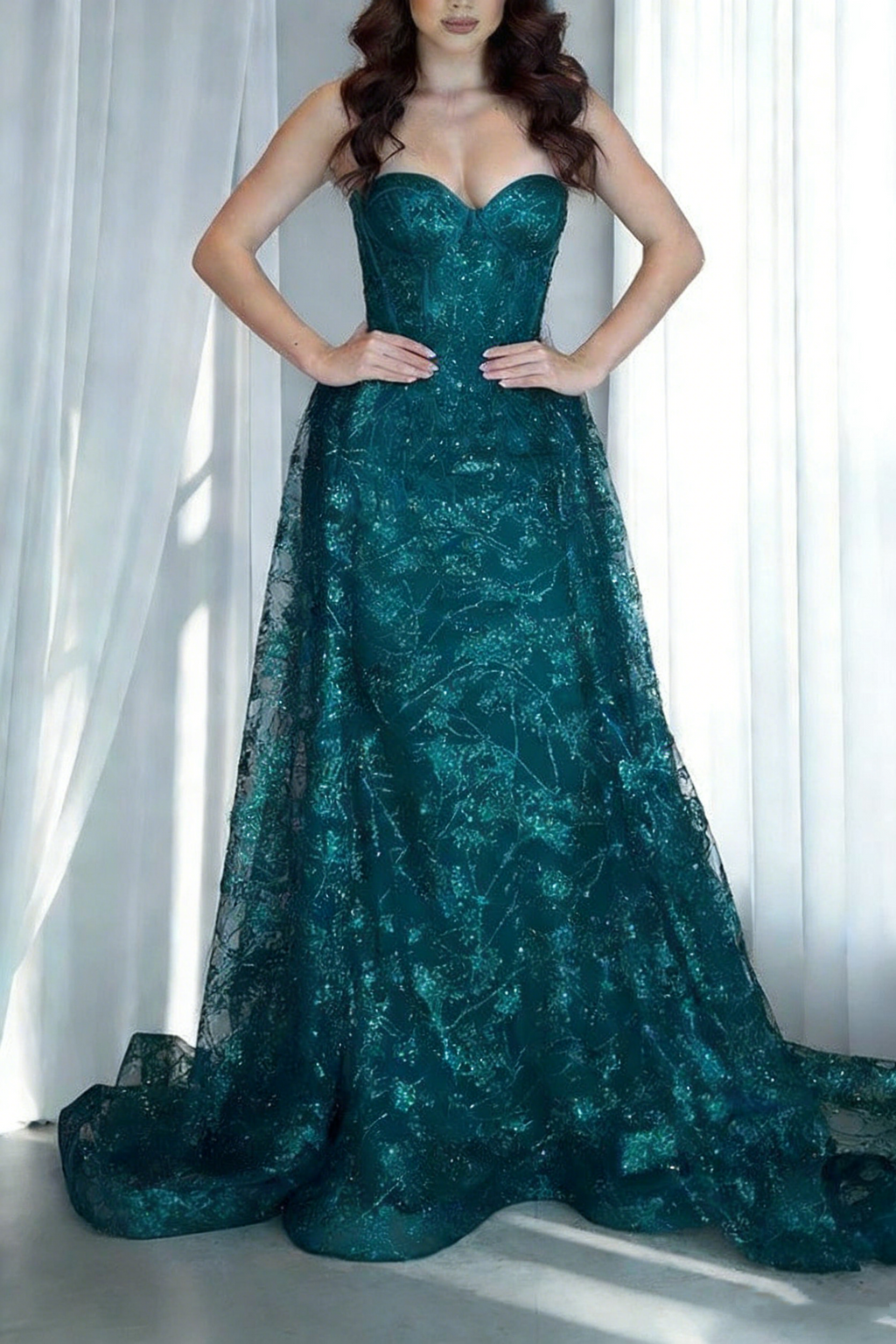 Stunning Sweetheart Neck Dark Green Satin Lace Long Prom Dress Formal Birthday Party Dress SP1766
