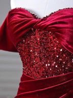 Charming Burgundy Velvet Mermaid Prom Dress Y6602