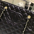 CHANEL Rosaire « Florence » Sheepskin Leather Tote Bag With Camellia Pattern Black  W35 x H26 x D12 CM