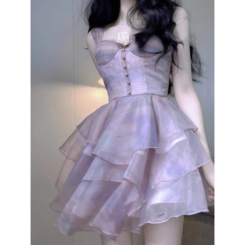 Cute Ball Gown Straps Lilac Short Cocktail Dresses Birthday Outfits