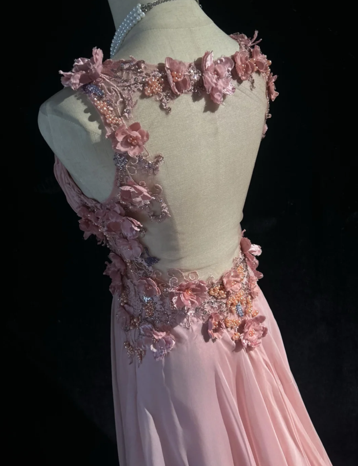 Classy V Neck Chiffon Beaded Appliques Long Evening Dress Pink Mermaid Birthday Prom Gown Formal Wedding Guest Dress