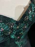 Unique Sweetheart Neck Green Satin Beaded Appliques A Line Wedding Guest Dress Long Birthday Party Dress Evening Gown